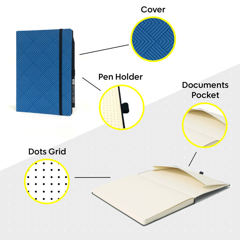 Flexible Dotted Notebook | Blue Geometric Pattern | Free pencil | A5